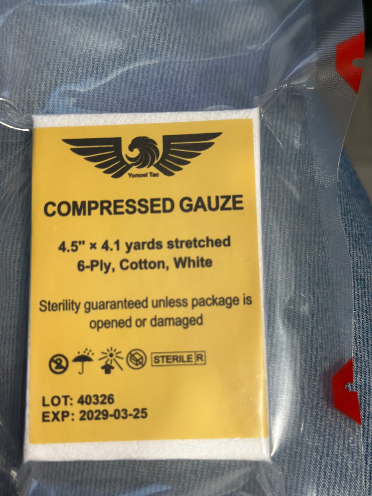 sterile compressed gauze 4.5 inches by 4.1 yards for wound packing and bleeding control