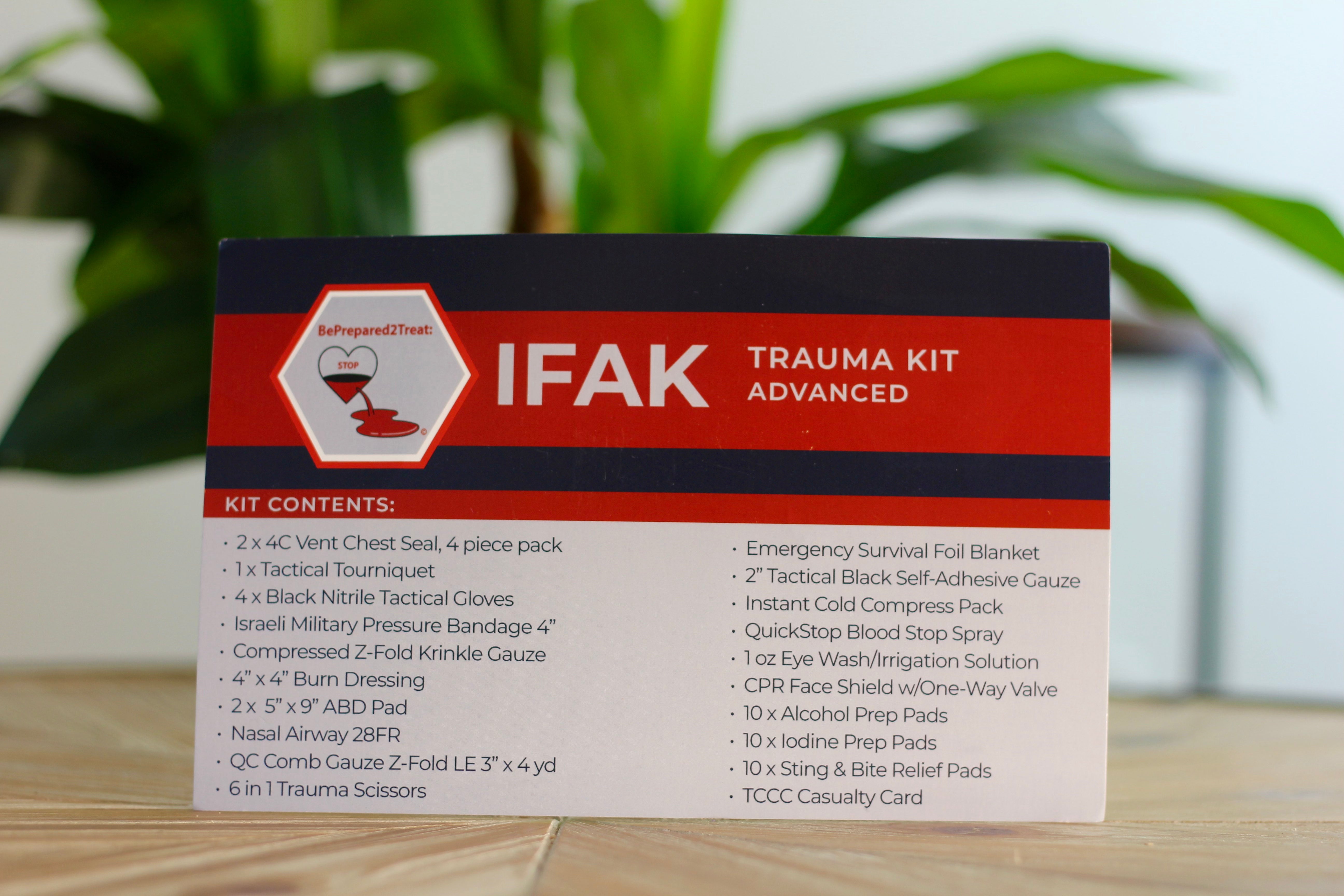 BePrepared2Treat IFAK Trauma Kit Advanced contents card listing included emergency medical supplies