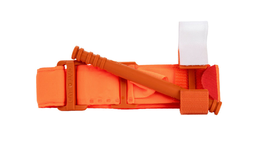 Orange C-A-T tourniquet alternate view showing the windlass and securing system