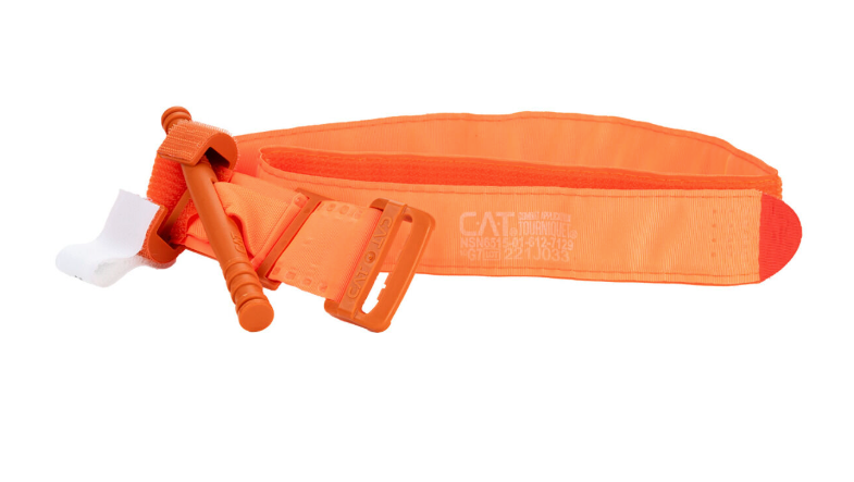 Orange C-A-T tourniquet alternate view showing the windlass and securing system
