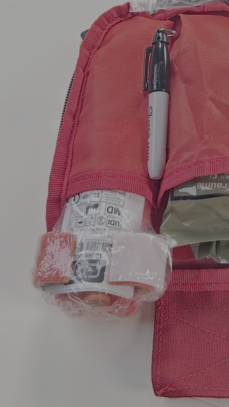BePrepared2Treat Red IFAK Standard Kit opened to show included emergency trauma supplies