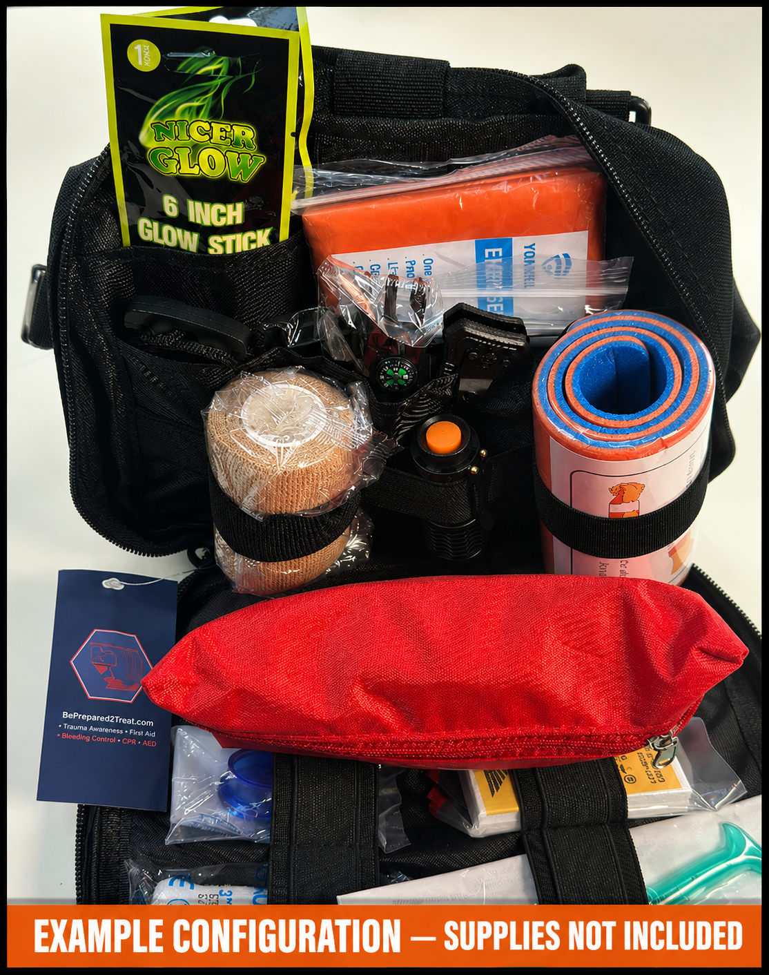 Responder Black IFAK example configuration with trauma and first aid supplies; supplies not included
